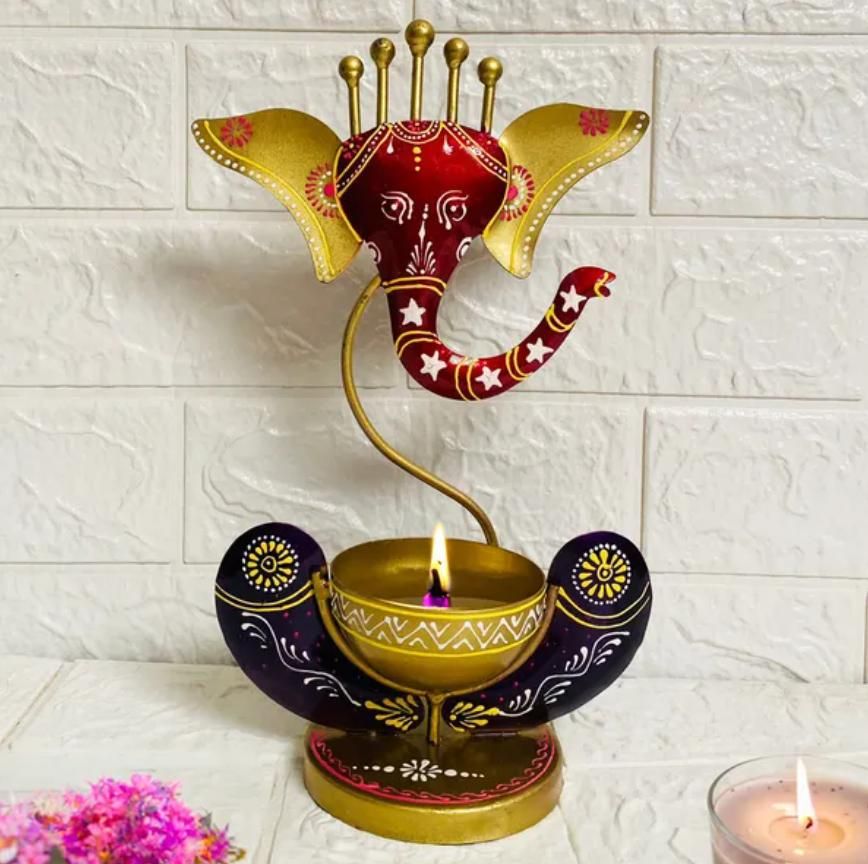 Intricately Crafted Spiritual Decor Ganesha with Tealight Candle Holder