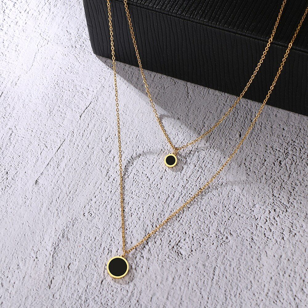 Gold Round Charm Necklace Double Layered Fashion Necklace Set For Girls & Women